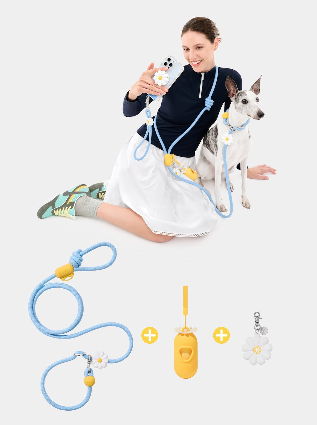 Connect 3 in 1 Walk Kit - Daisy (Hands-Free Rope Leash, Hands-Free Poop Bag Clip, Dipsenser & Poop Bags)