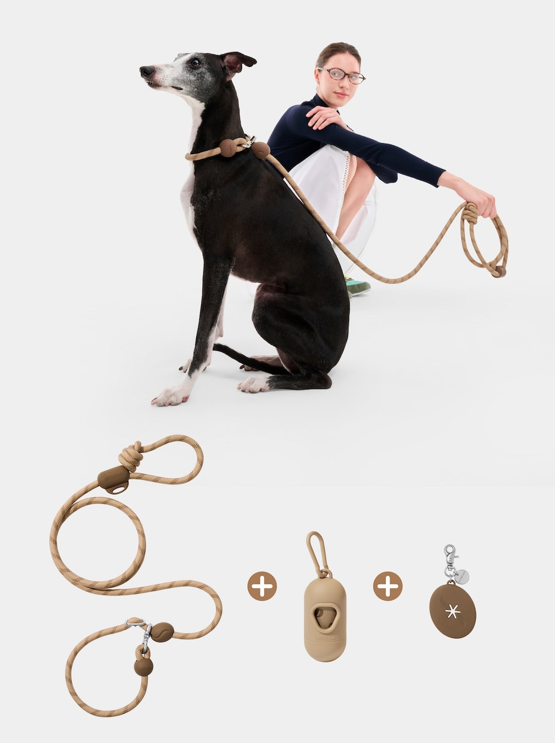 Connect 3 in 1 Walk Kit - Coffee (Hands-Free Rope Leash, Hands-Free Poop Bag Clip, Dipsenser & Poop Bags)