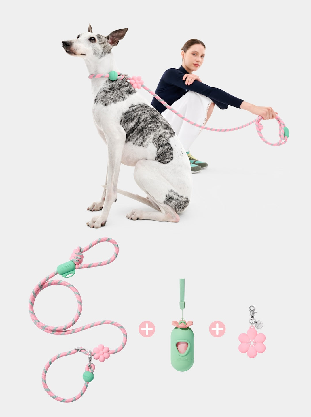 Connect 3 in 1 Walk Kit - Flora (Hands-Free Rope Leash, Hands-Free Poop Bag Clip, Dipsenser & Poop Bags)