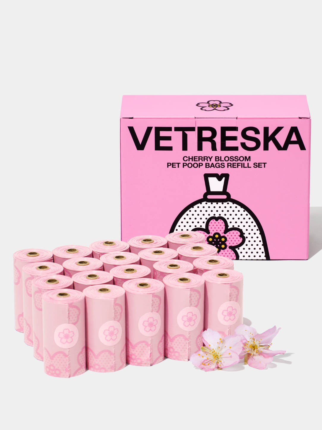 Shop VETRESKA Cherry Blossom Pet Poop Bags 20 Rolls Refill Pack VETRESKA Official