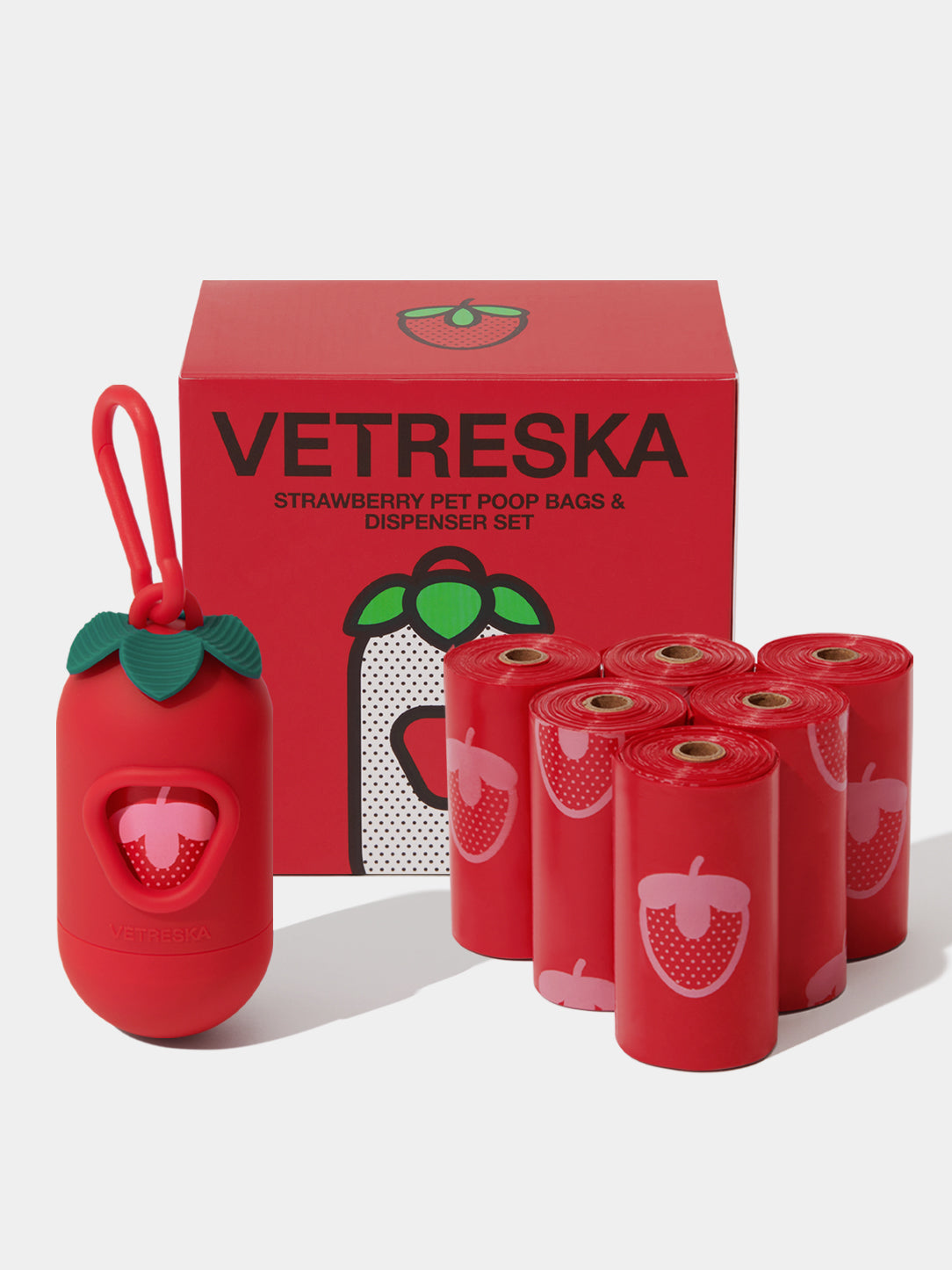VETRESKA Strawberry Pet Poop Bags & Dispenser Set