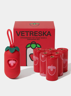 Strawberry Poop Bags & Dispenser Set