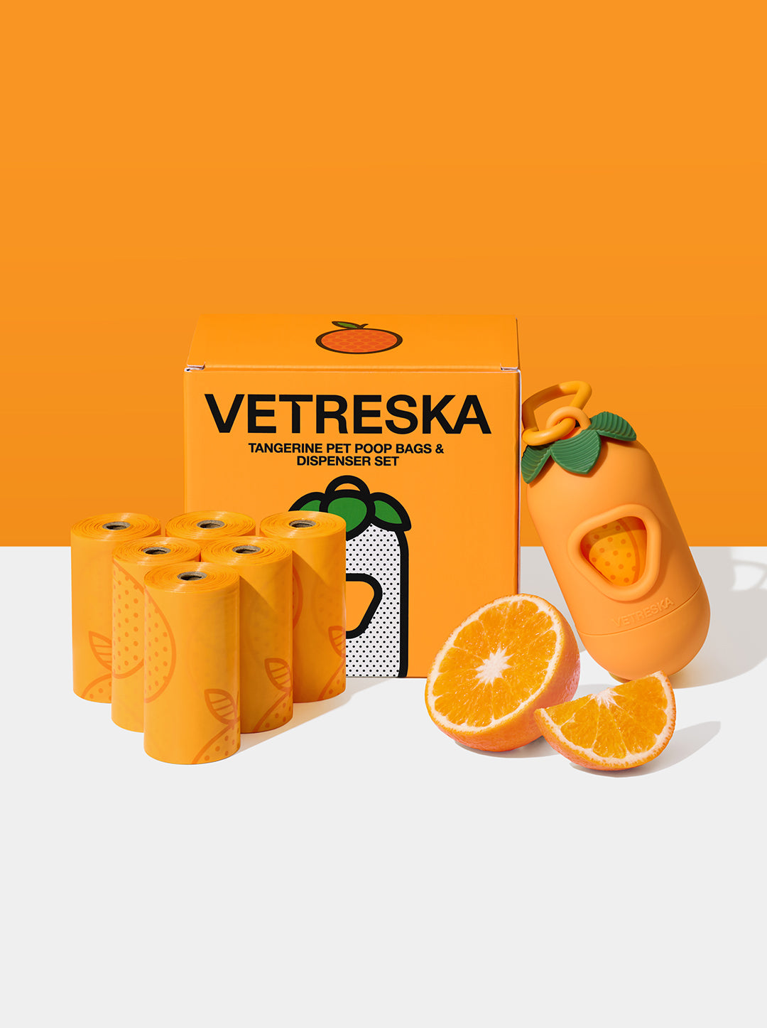 VETRESKA Tangerine Pet Poop Bags & Dispenser Set