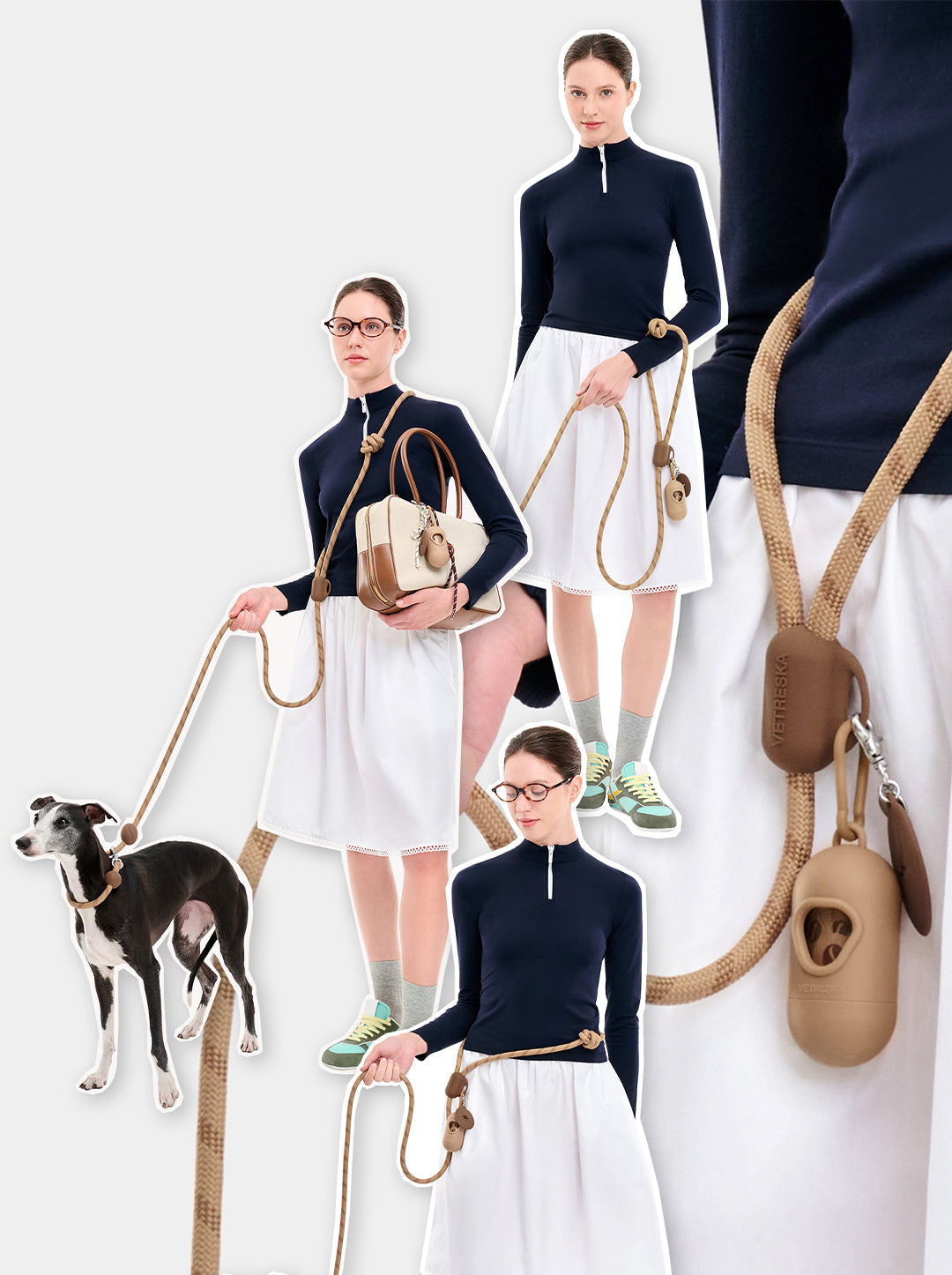 Connect 3 in 1 Walk Kit - Coffee (Hands-Free Rope Leash, Hands-Free Poop Bag Clip, Dipsenser & Poop Bags)