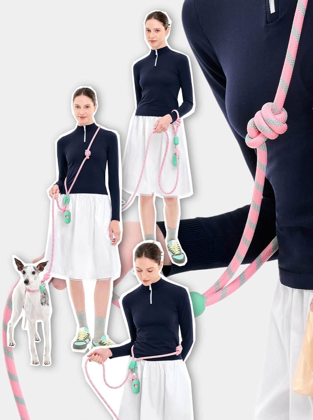Connect 3 in 1 Walk Kit - Flora (Hands-Free Rope Leash, Hands-Free Poop Bag Clip, Dipsenser & Poop Bags)