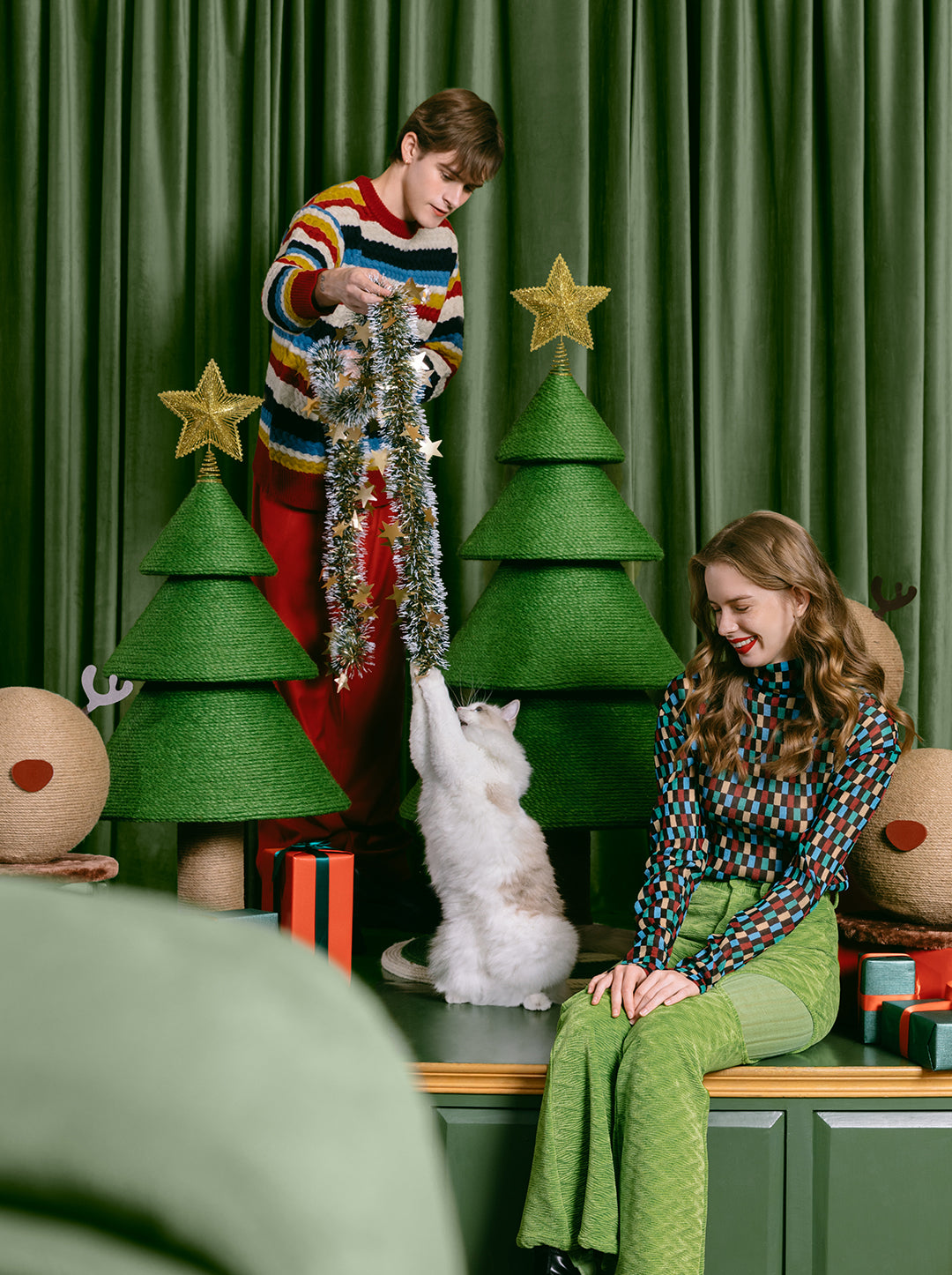 Festive Feline Retreat: Pine Cat Tree & Santa Paws Cushion Combo
