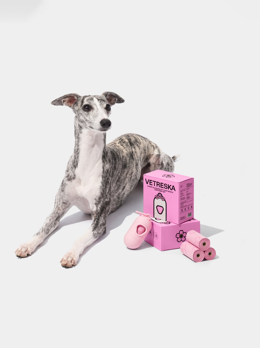Cherry Blossom Pet Poop Bags & Dispenser Set (1 Dispenser + 7 Rolls)