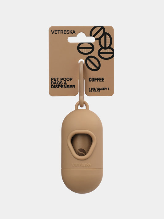 Coffee Pet Poop Bags & Dispenser Set (1 Dispenser + 1 Roll)