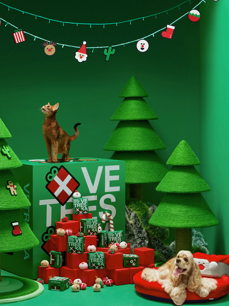 Festive Feline Retreat: Pine Cat Tree & Santa Paws Cushion Combo
