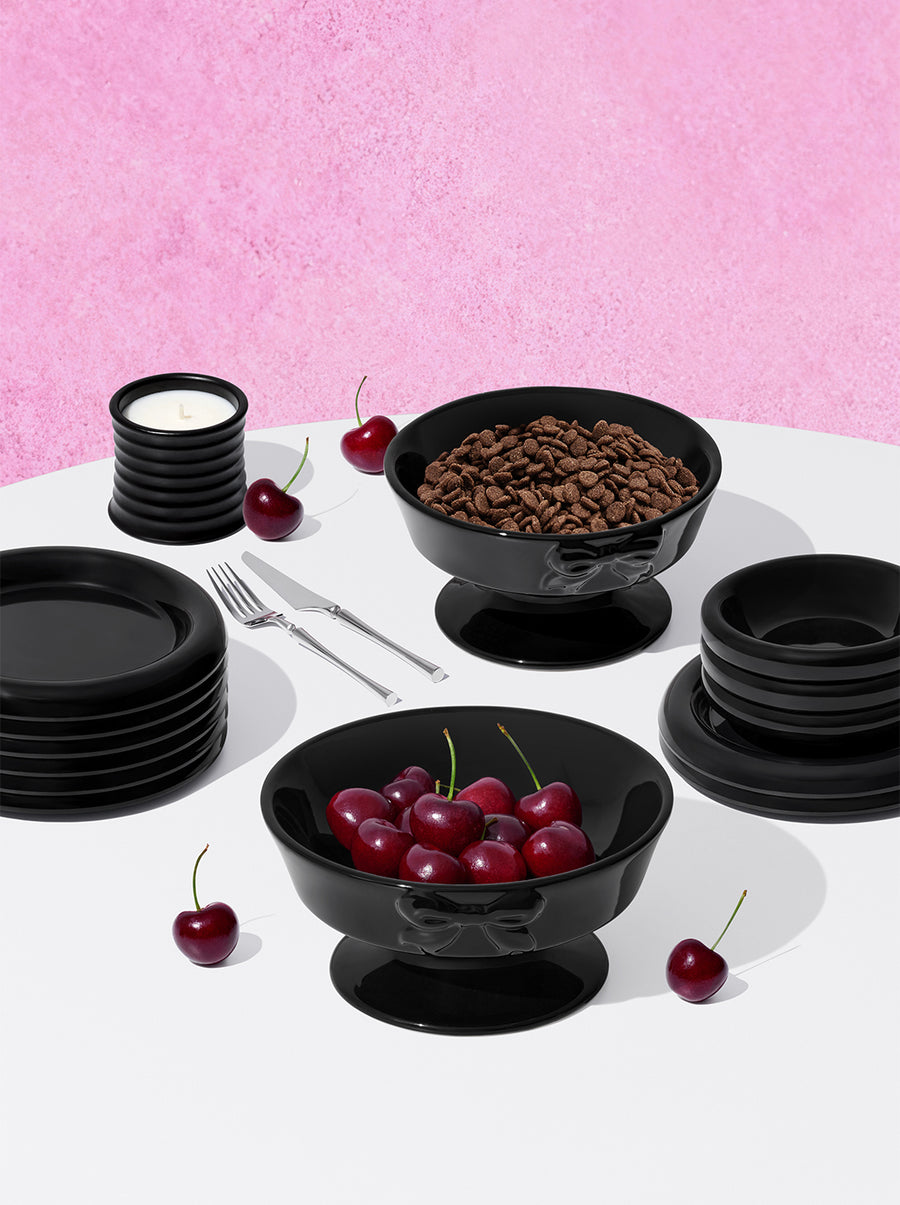 Bow de Noir Ceramic Pet Bowl