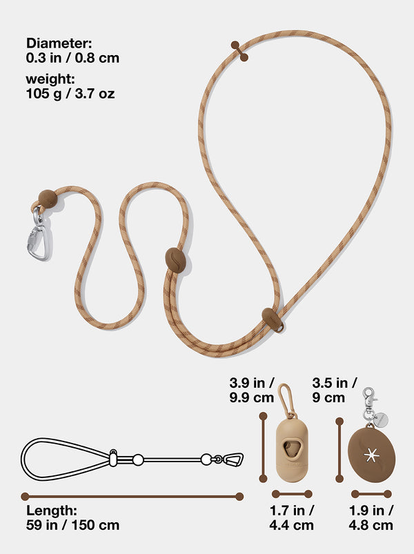 Connect Premium Classic Rope Leash Walk Kit - Coffee