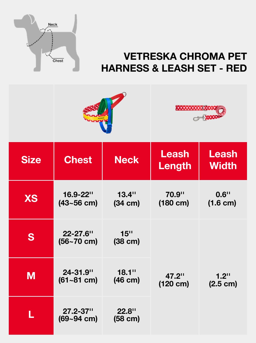 Chroma Pet Harness & Leash Set (Red)