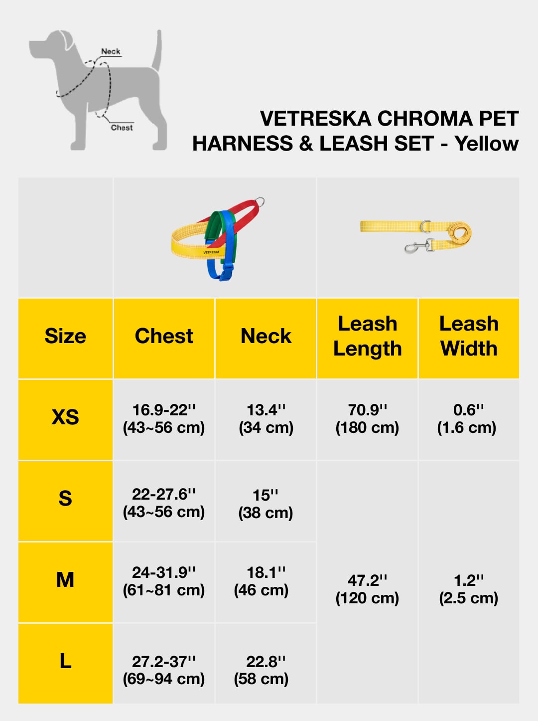 Chroma Pet Walk Kit (Harness, Leash & Poop Bag Dispenser)-Yellow