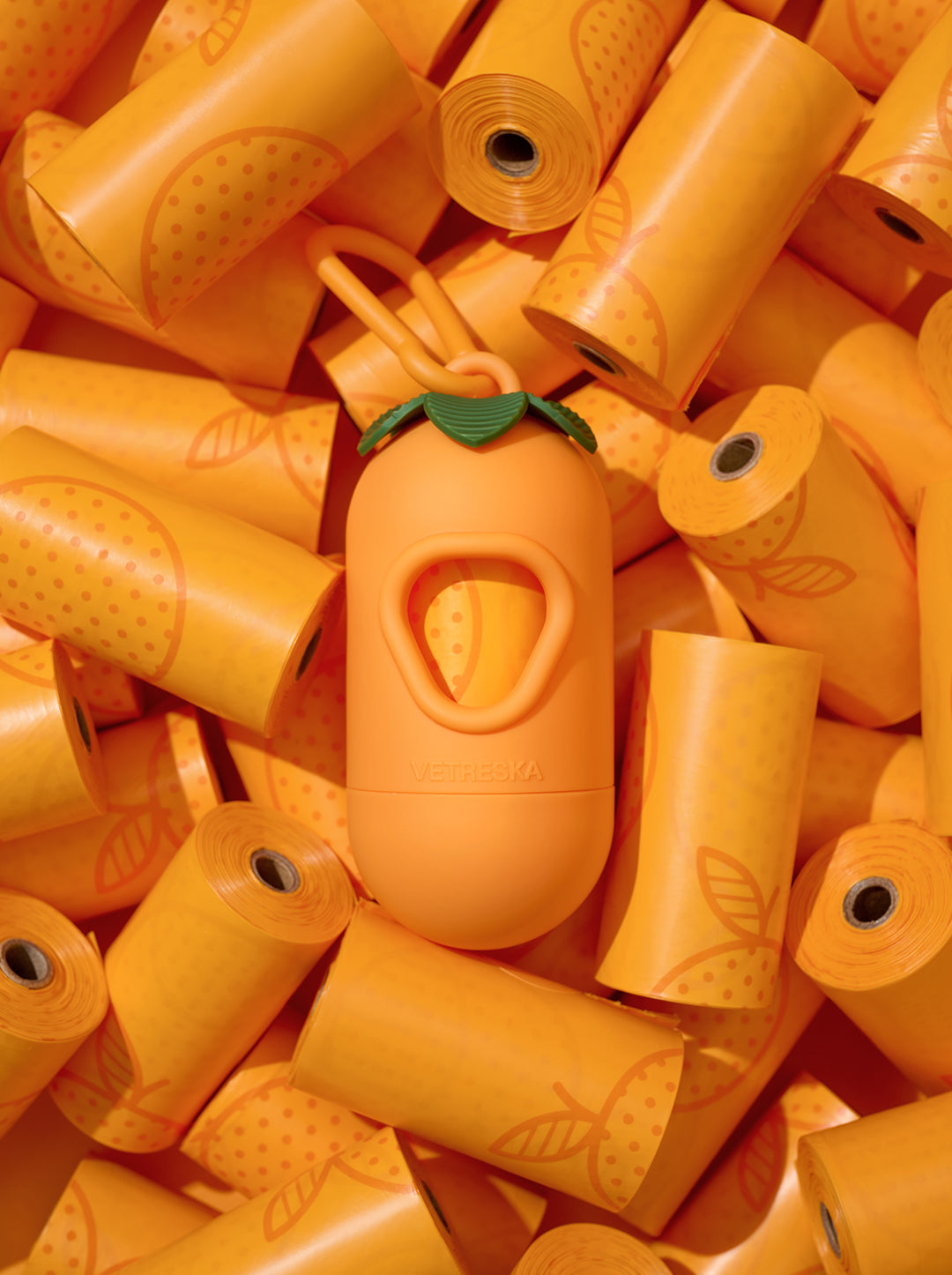 Tangerine Poop Bags & Dispenser Set
