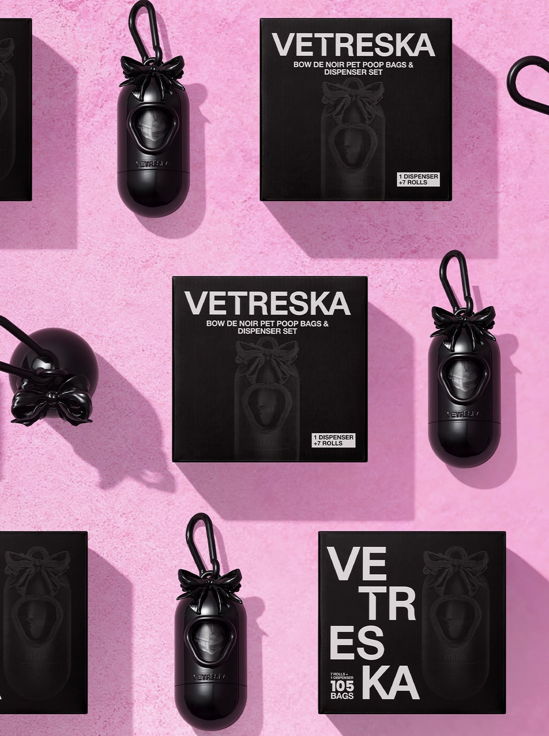 Bow De Noir Pet Poop Bags & Dispenser Set
