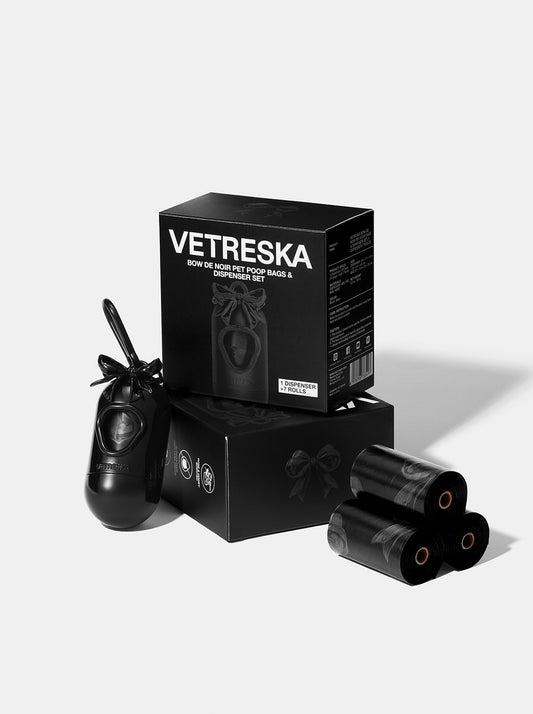 Bow De Noir Pet Poop Bags & Dispenser Set