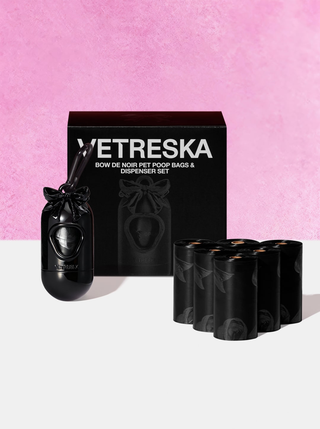 Bow De Noir Pet Poop Bags & Dispenser Set