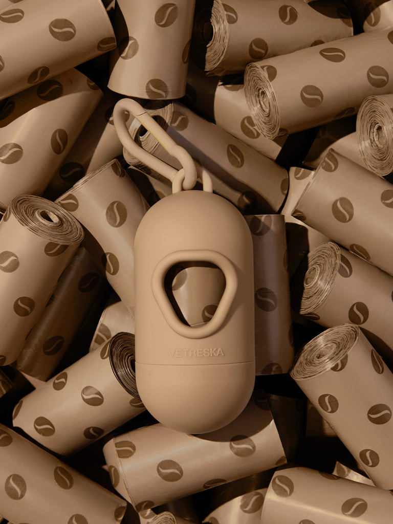 Coffee Pet Poop Bags & Dispenser Set   (1 Dispenser + 7 Rolls)