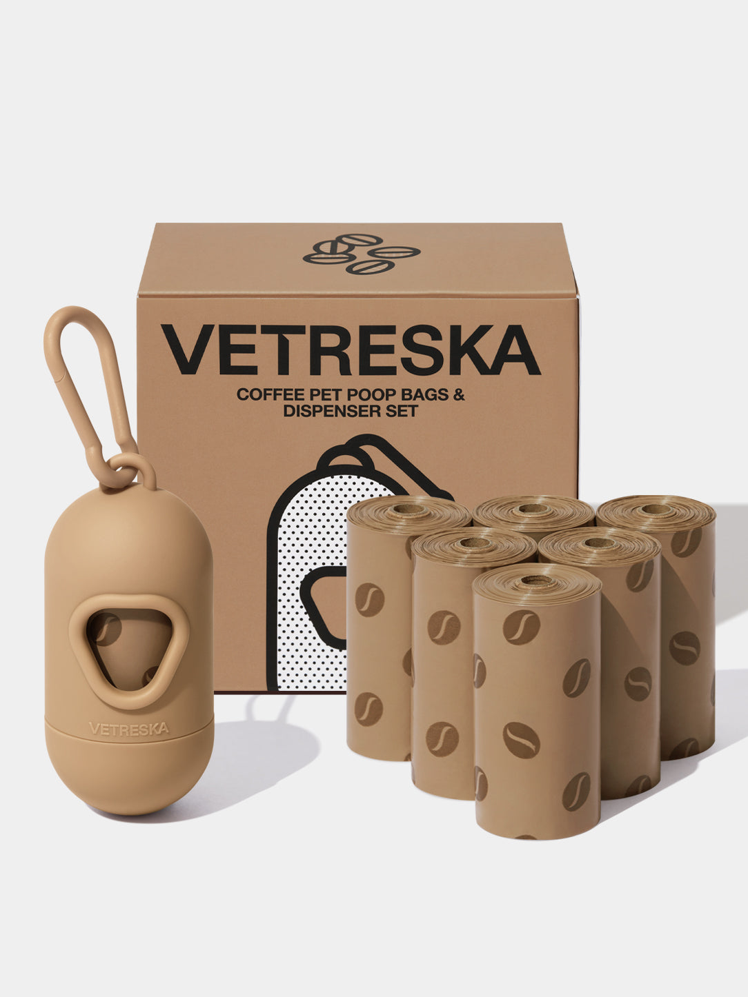 Coffee Pet Poop Bags & Dispenser Set