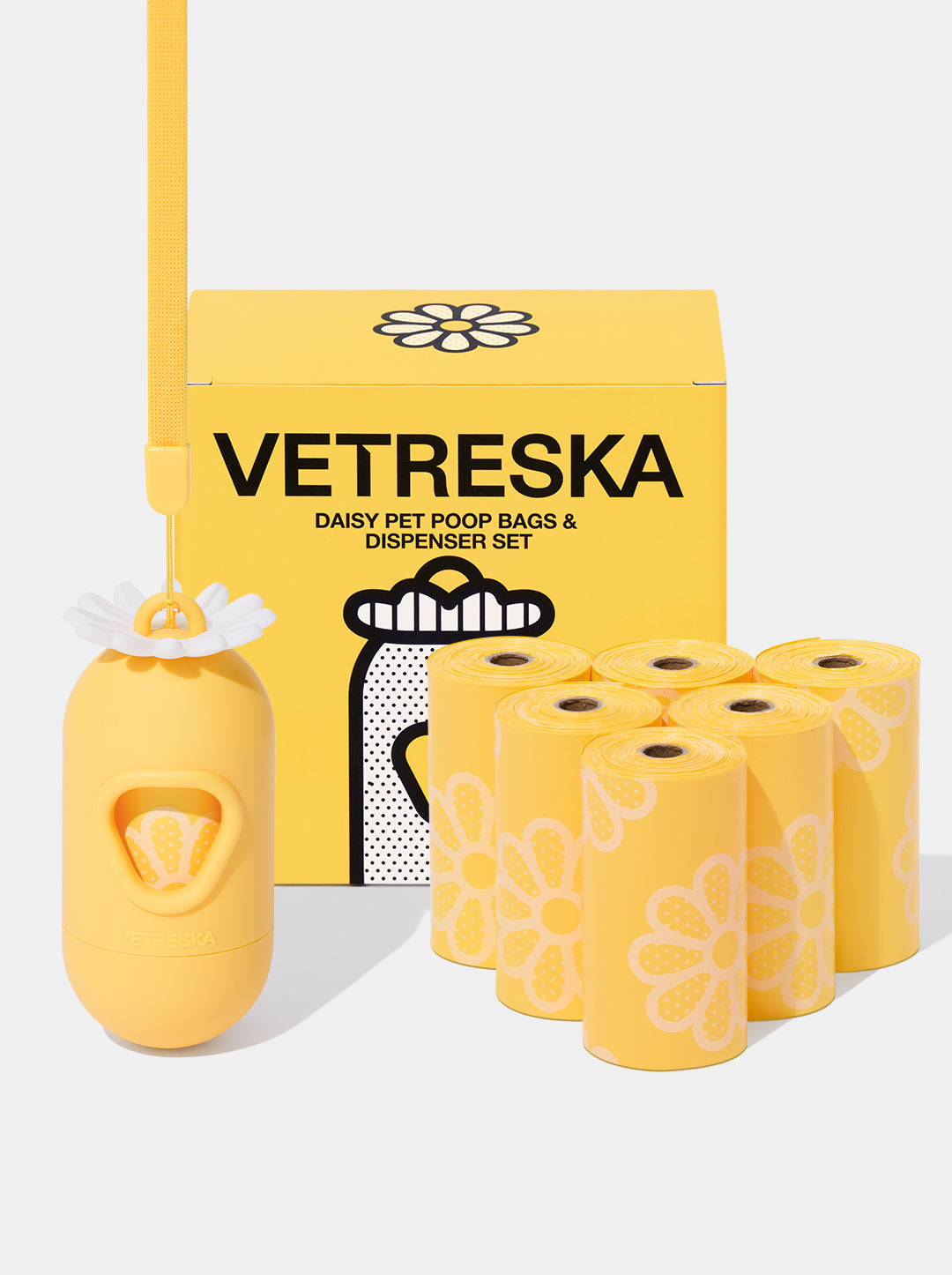 Vetreska Daisy Pet Poop Bags & Dispenser (1 Dispenser + 7 Roll)