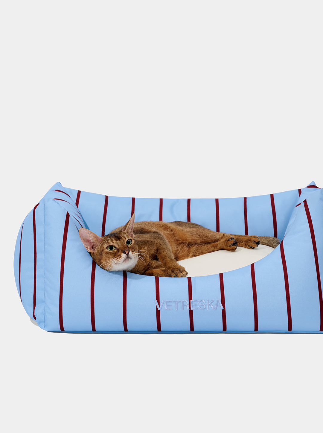 Mist And Merlot Pet Sofa - Azure & Stripes