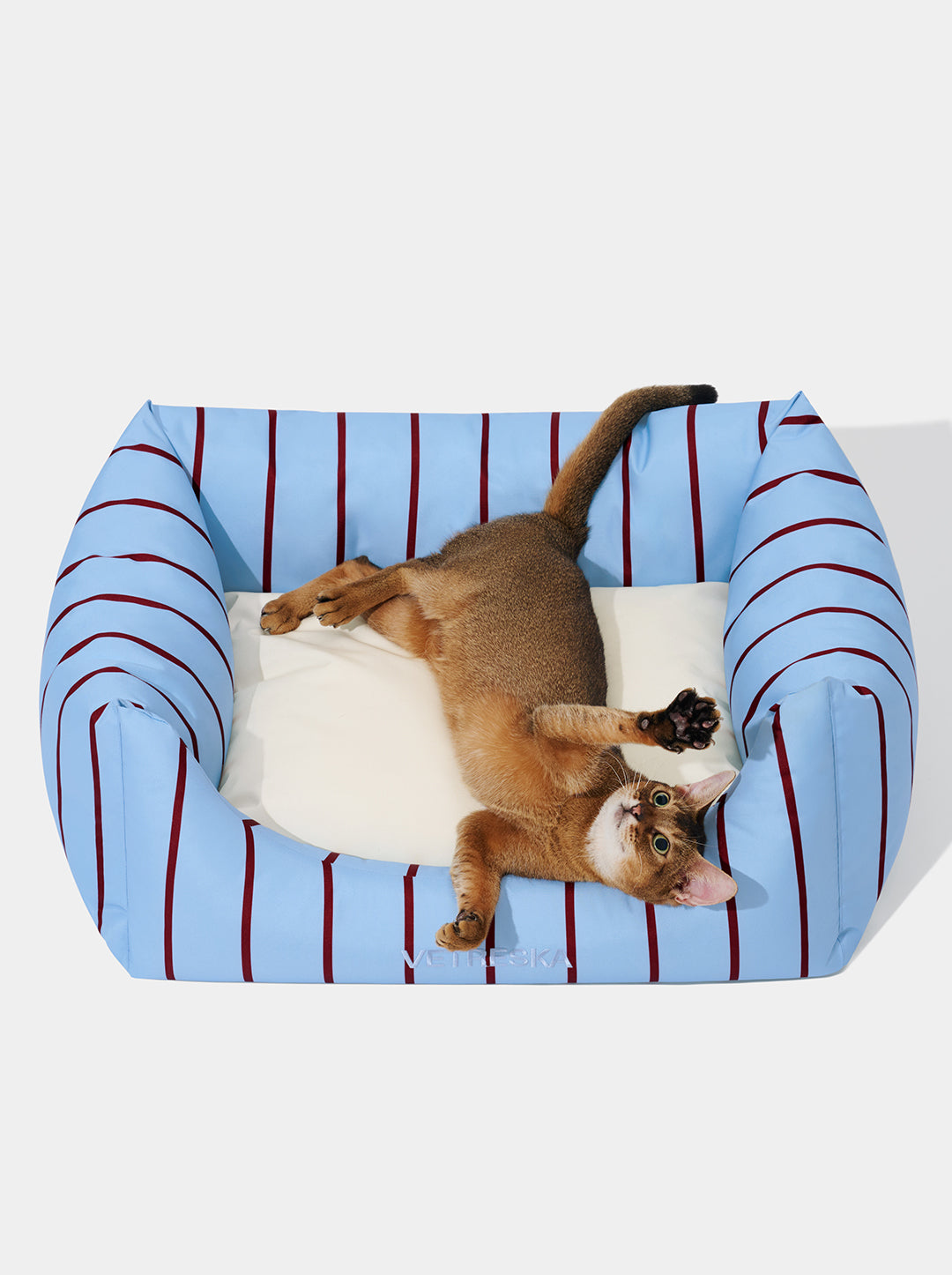 Mist And Merlot Pet Sofa - Azure & Stripes