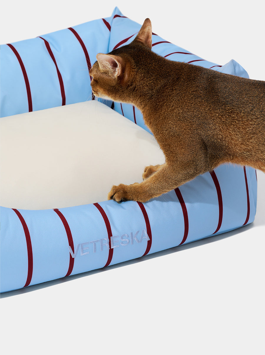 Mist And Merlot Pet Sofa - Azure & Stripes