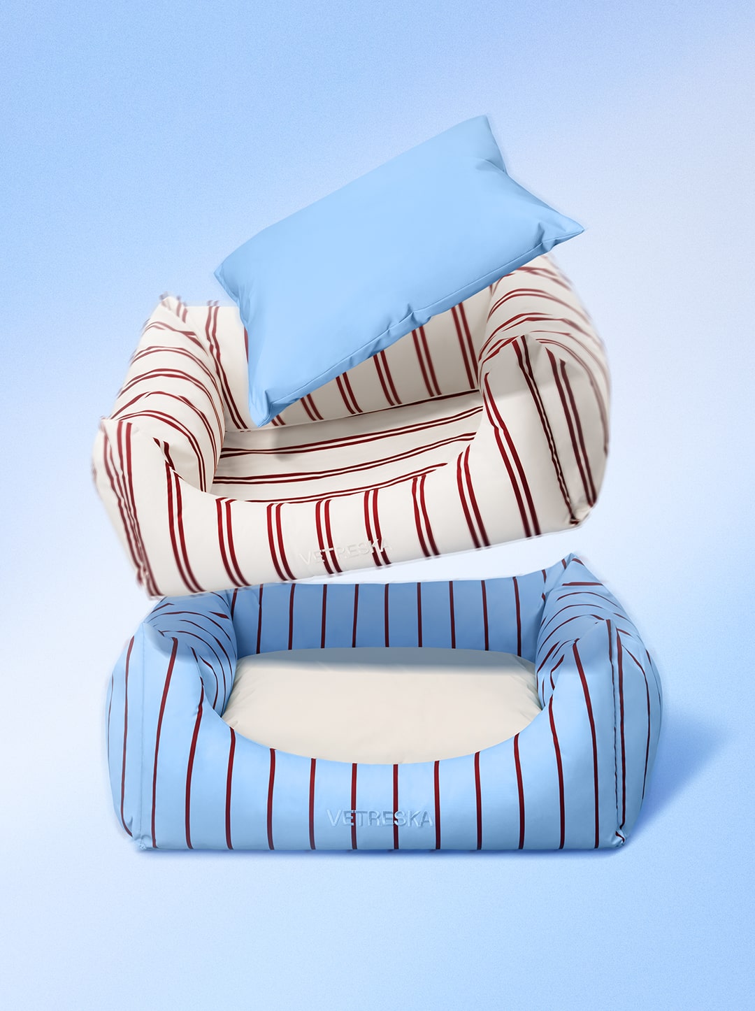 Mist And Merlot Pet Sofa - Azure & Stripes