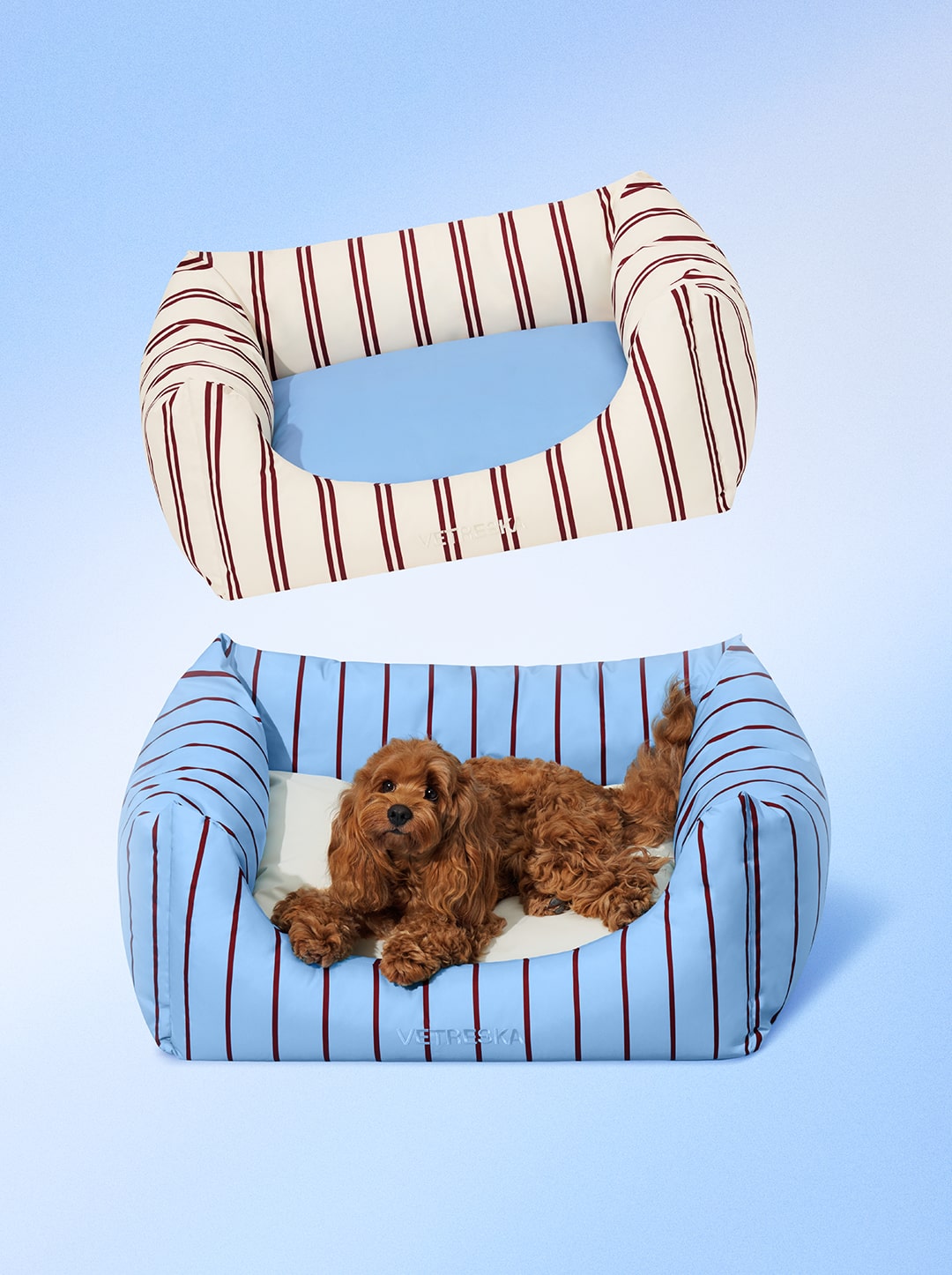 Mist And Merlot Pet Sofa - Azure & Stripes