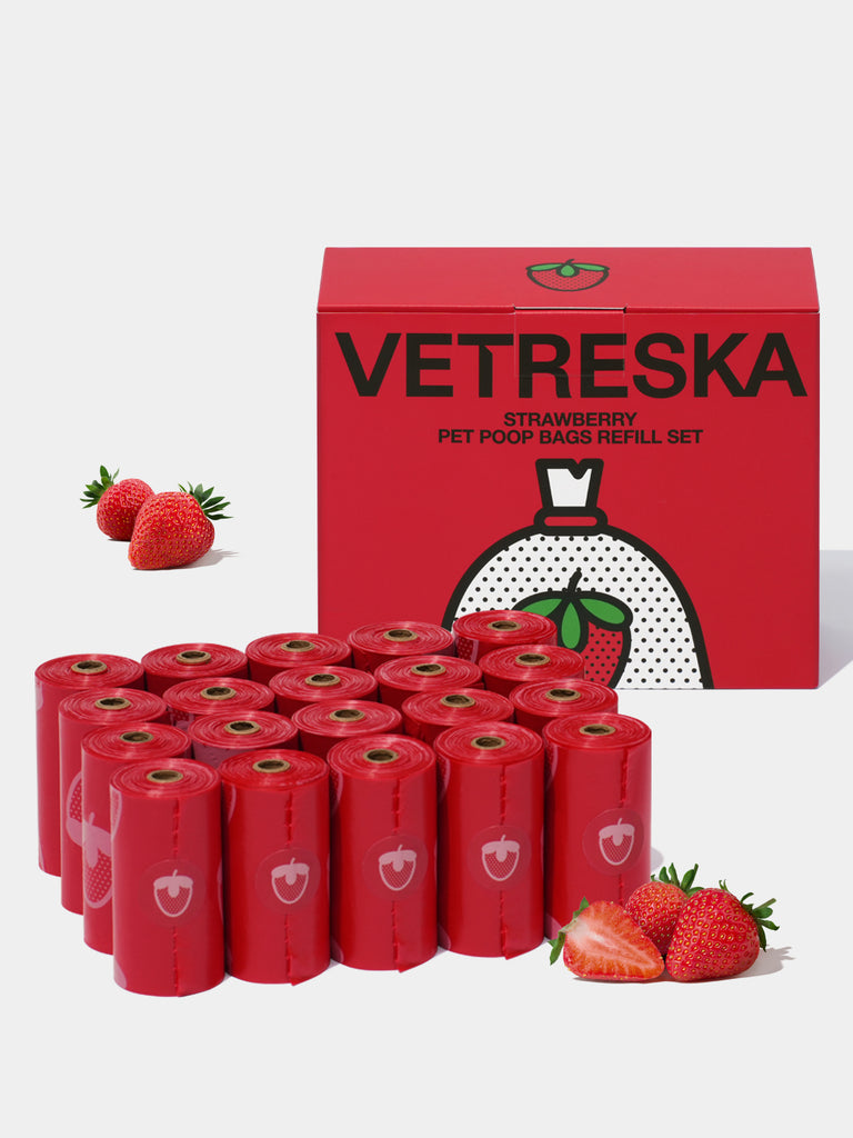 Strawberry Pet Poop Bags Refill Set (20 Rolls)