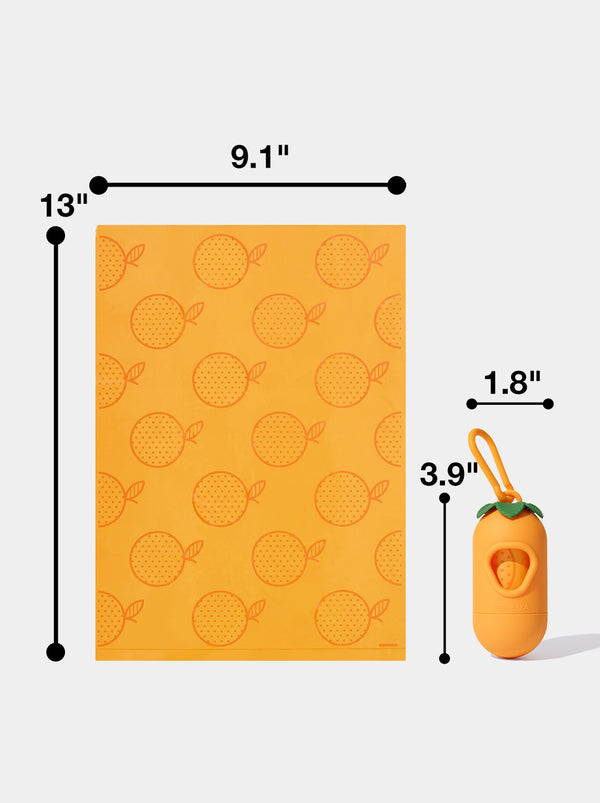 Tangerine Poop Bags & Dispenser Set