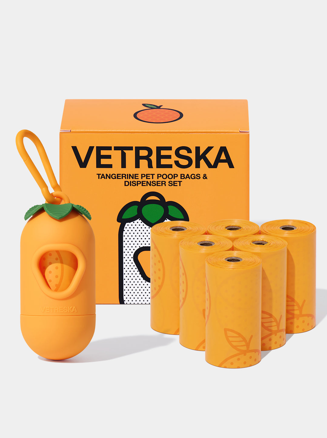 VETRESKA Tangerine Pet Poop Bags & Dispenser Set 