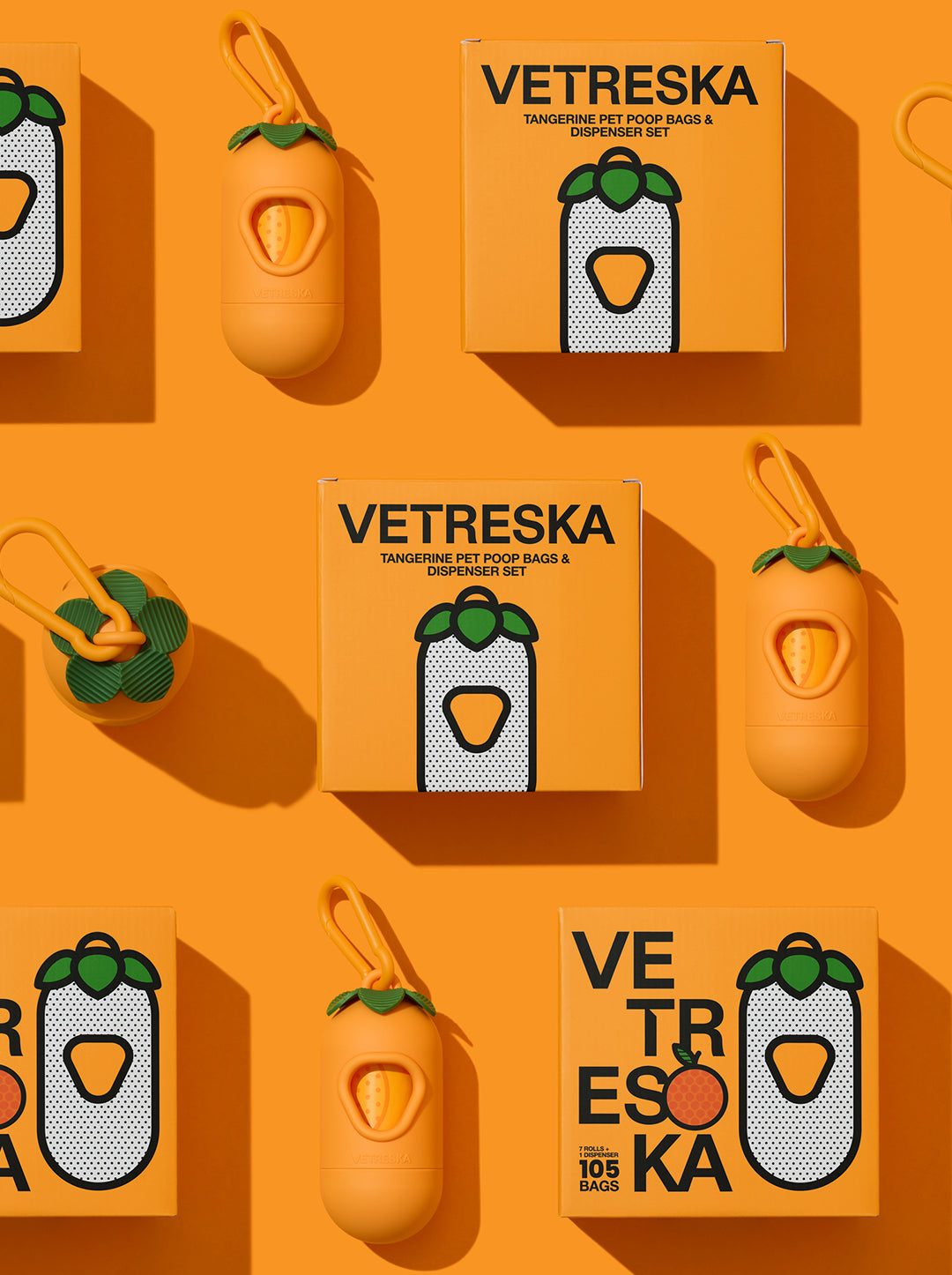 VETRESKA Tangerine Pet Poop Bags & Dispenser Set 