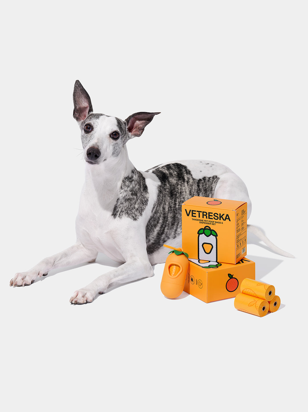 Tangerine Pet Poop Bags & Dispenser Set (1 Dispenser +7 Rolls)