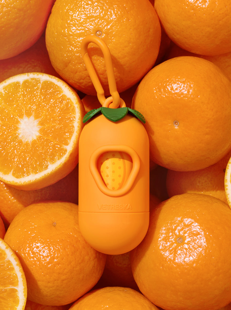 Tangerine Poop Bags & Dispenser Set