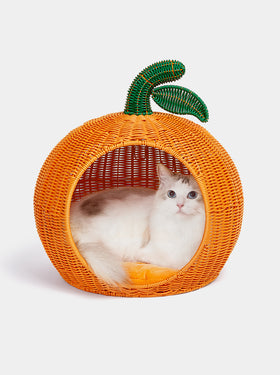 Tangerine Rattan Pet Bed