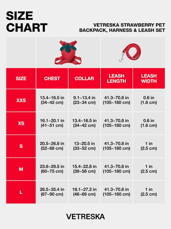 Strawberry Pet Backpack, Harness & Leash Set