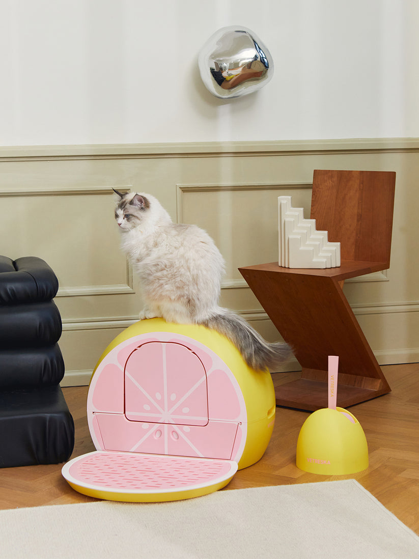 Vetreska Grapefruit Kitty Kove enclosed cat litter box